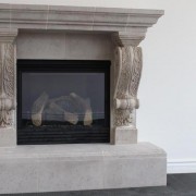 Mesa Precast | Ornate Fireplace with Graziella Corbel | Product Color: Oak Birch | Product Finish : Travartine Finish