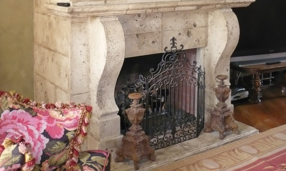 Fireplace Design using Manchester Corbel, Hycanthus Leaf Trim, Integrated Wall