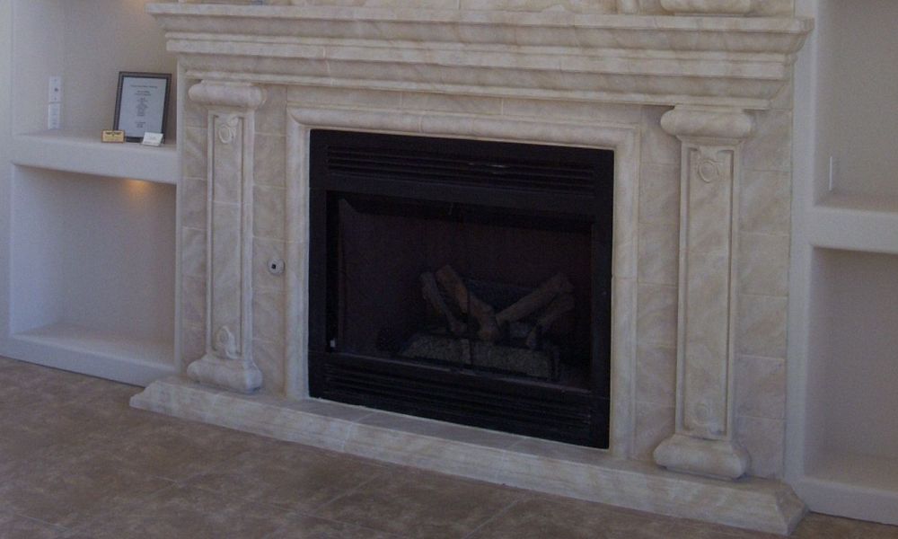 Fireplace with Faux Finish | Modular Architectural Trim using Precast Pieces, | Custom Design