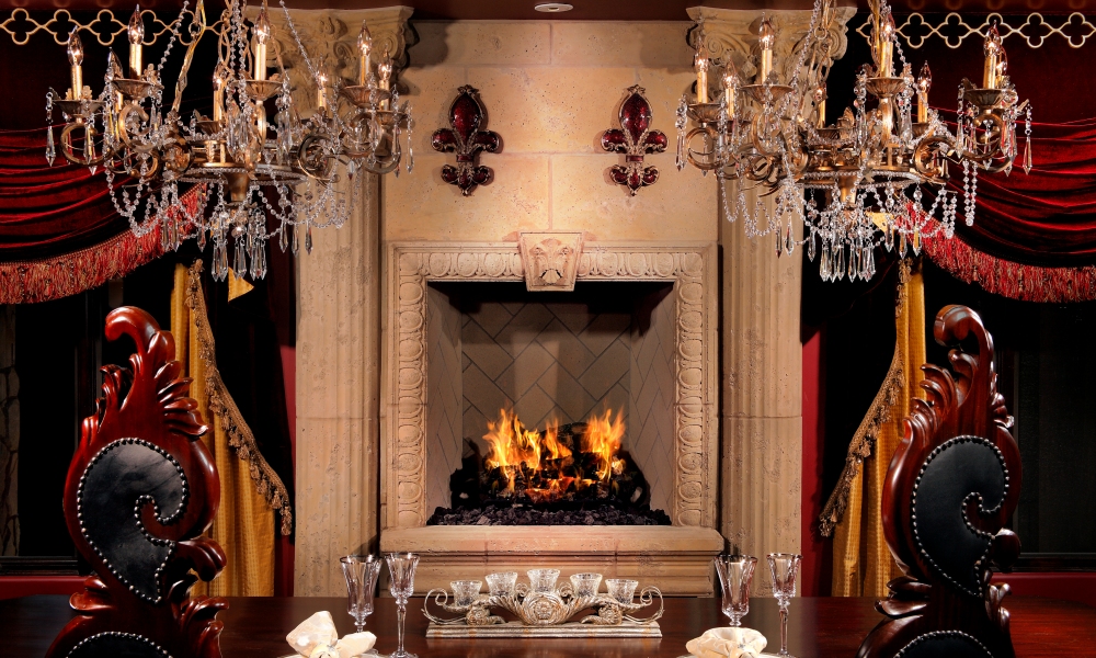 Ornate Fireplace Design for Specific Customer Design Requirement | Large Egg and Dart Trim - Fleur De Lis Keystone - Fluted Column with Corinthian Capitals