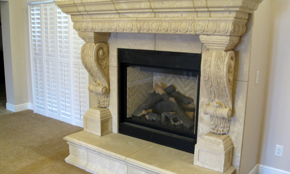 Fireplace | Canterbury Corbel | Egg and Dart Trim | Hearth, Mantle | precast concrete