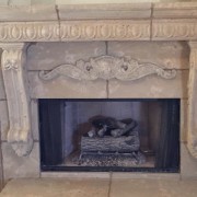 Custom Design of Fireplace using Mesa Precast Products | Architectural Trim - Large Egg and Dart Architectural Trim - Stavola Corbel legs - Catalog Ornamental Element: Cartouche