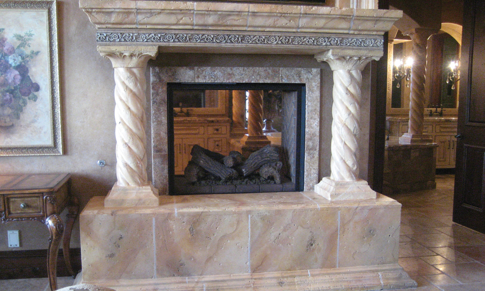 Fireplace with Faux Finish - Mesa Precast Ornamental Products - Twist Column - Floral Architectural Trim