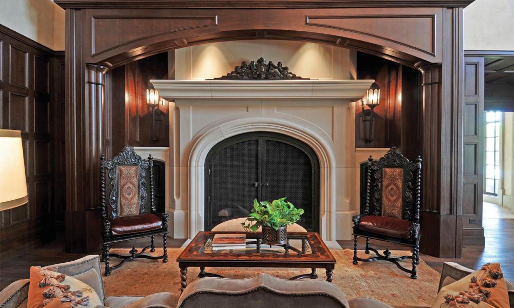 Ornate Fireplace Design using Custom Architectural Cast Stone Panels - Dallas Country Club