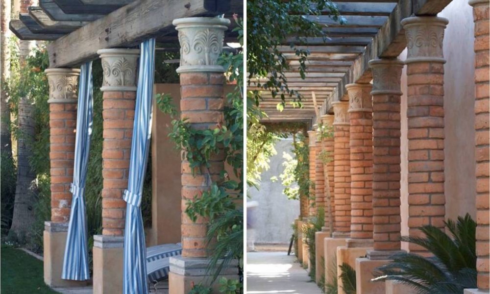 Custom Design Column Capitals and Base with Brick Design - Home and Office Decor, Hardscape Design