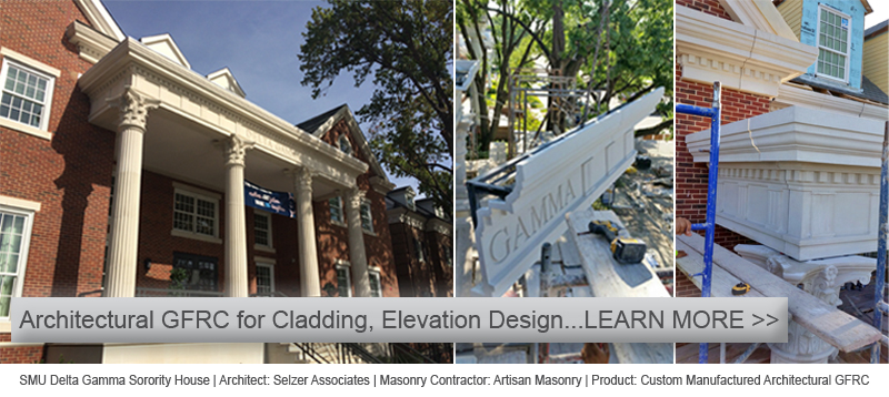 Cladding Design using Custom Architectural GFRC Panels | Fluted Columns, Corinthian Capitals, Coping, Exterior Window Surround Trims | LEARN MORE ON AAS Website