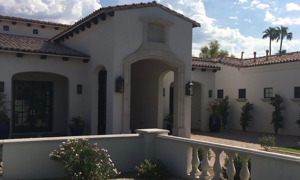 Entry Way Cladding, Wall Coping, Balusters Designed using Mesa Precast Molds Inventory