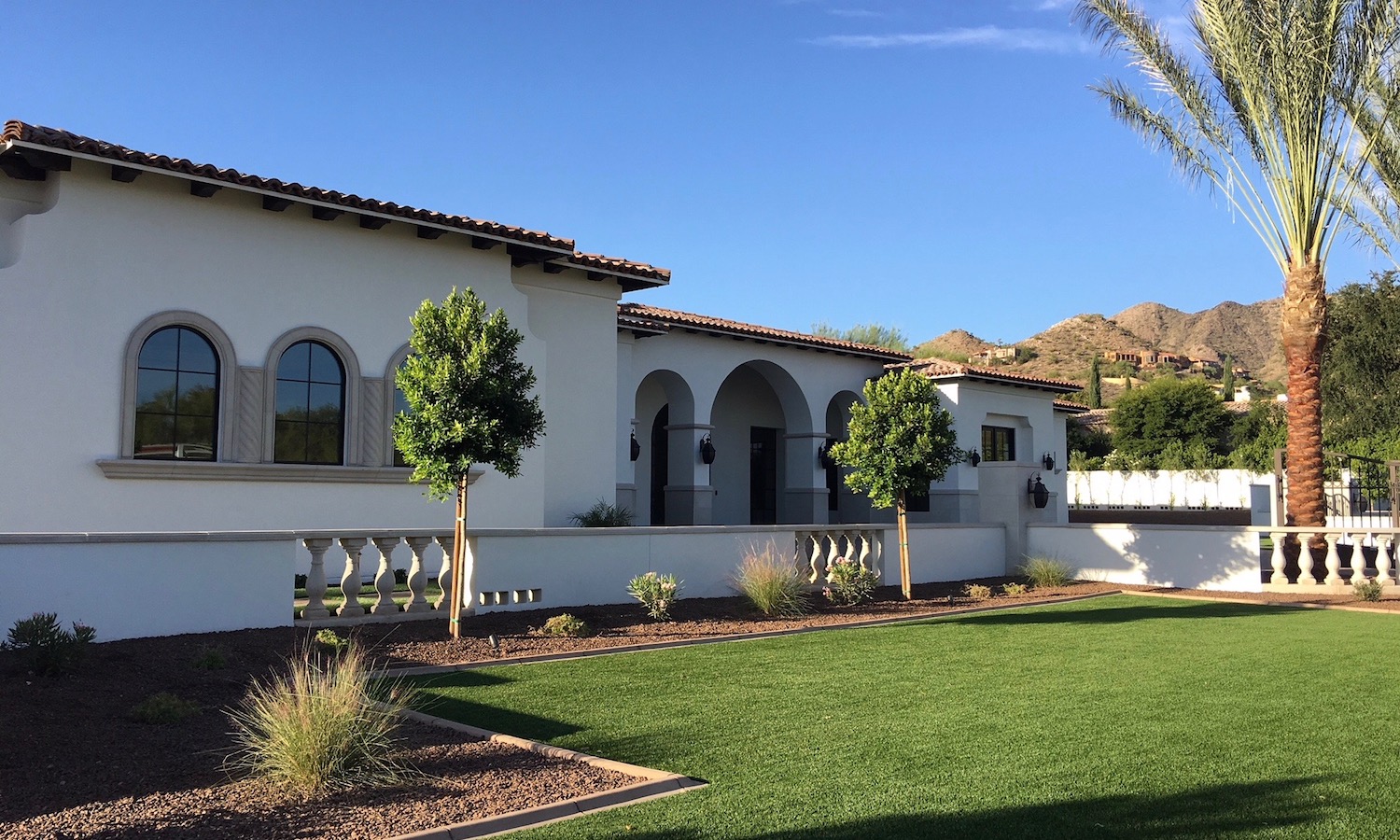 Matching Stone Panels Color on Window Surrounds, Entry way Architectural Trim, Wall Coping, Balustrade System Design