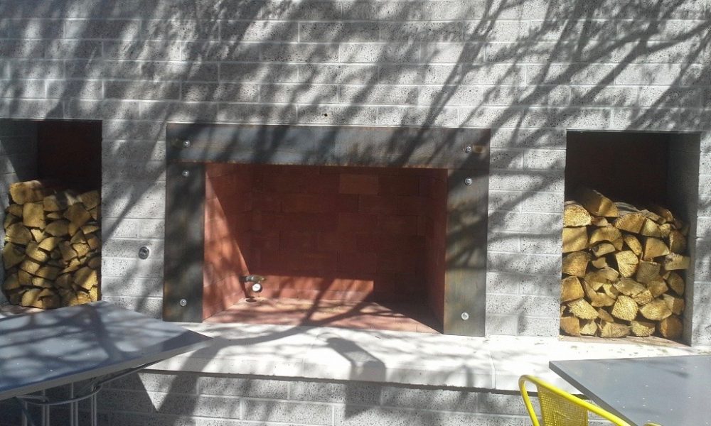 Outside Patio Fireplace at Joyride Taco Place | Custom Color Architectural Precast